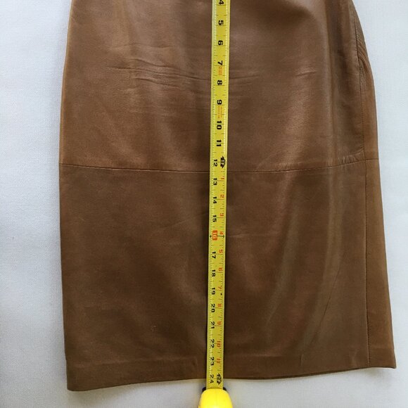 'S MAX MARA Italian Leather Pencil Skirt  Color Cognac  Size 6 - Picture 7 of 8